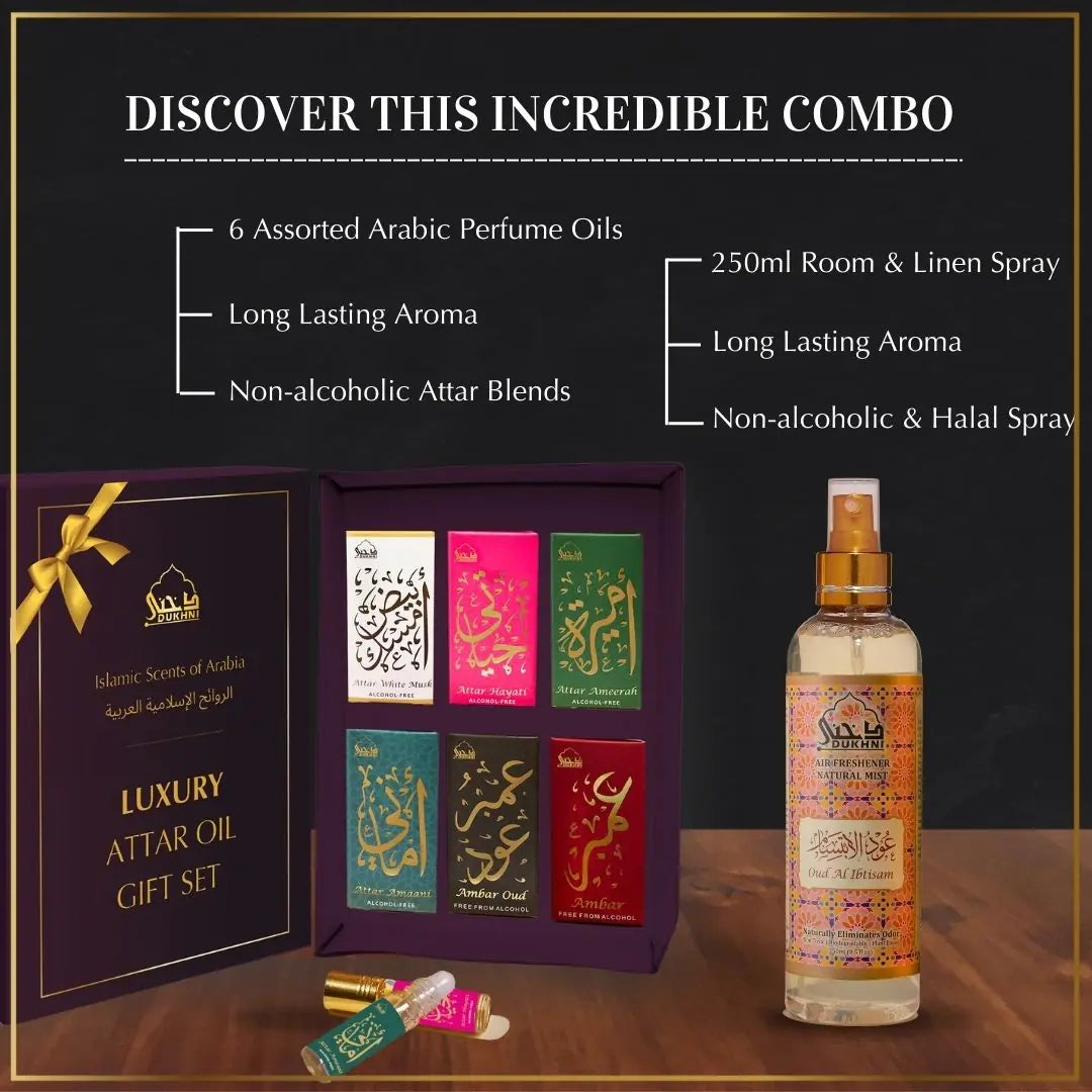 6 6ml Luxury Non Alcoholic Arabic Roll On Perfume Oils And 250ml Oud Room Spray Natural Mist Air Freshener CA