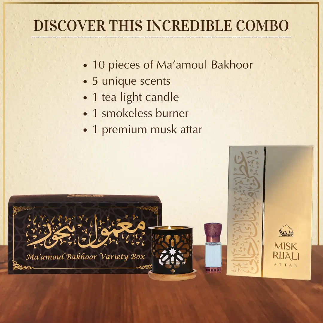 Get 5 Maamoul Bakhoor Scents With Smokeless Burner And Misk Rijali Attar Authentic Luxurious Premium Scents CA