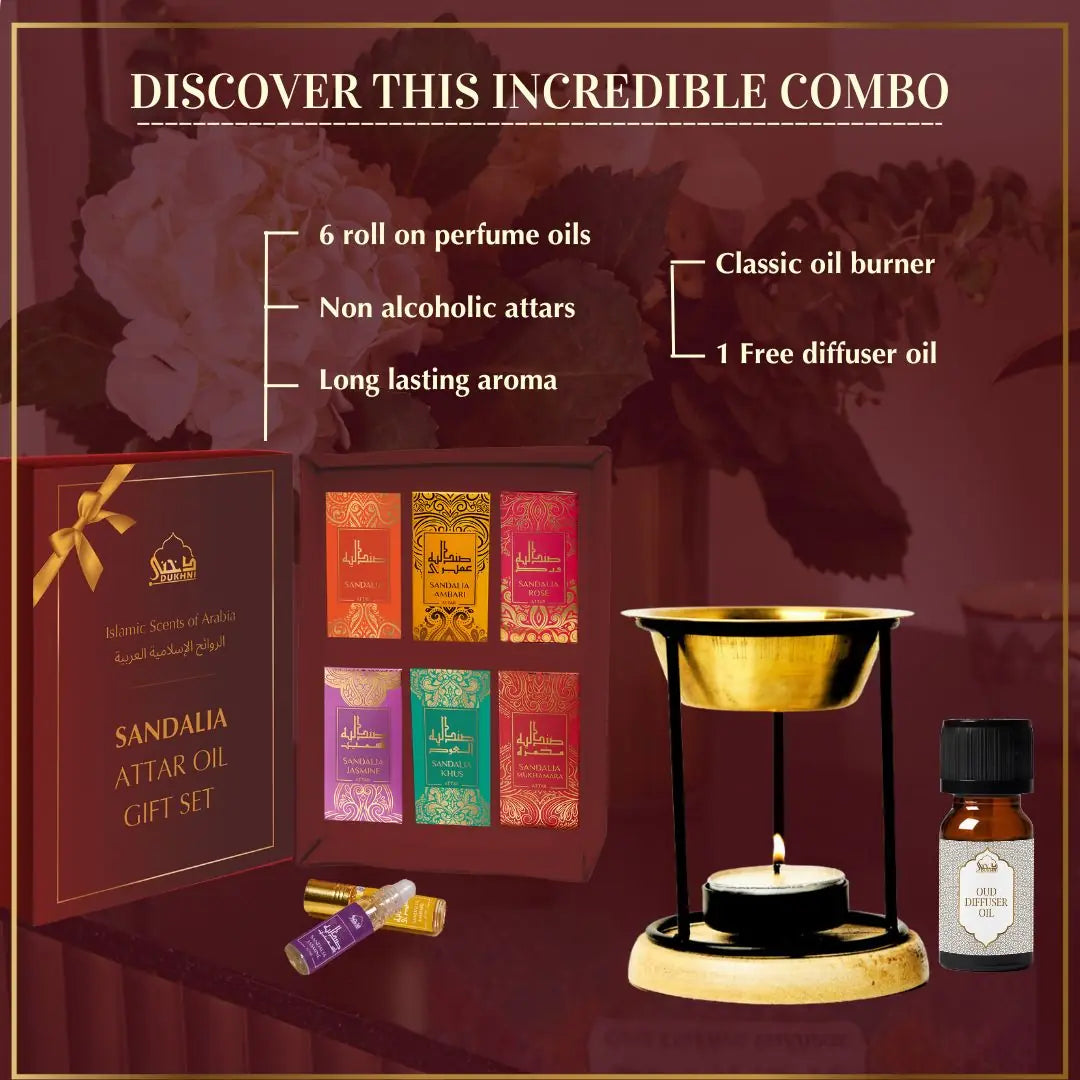 6x6ml Non Alcoholic Arabic Roll On Perfume Oils And Classic Diffuser Oil Burner With Free Arabic Oud Oil CA