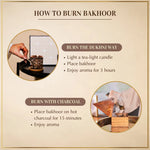 Burning Dukhni Oud Bakhoor using a smokeless electric incense burner with charcoal-free incense bricks — ideal for home fragrance and Islamic gifting