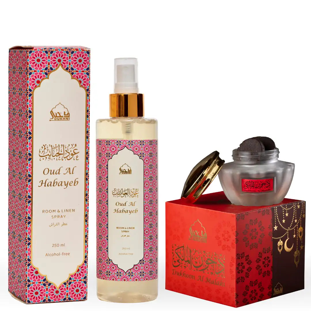 dukhni dukhoon al malaki bakhoor and oud al habayeb room and linen spray
