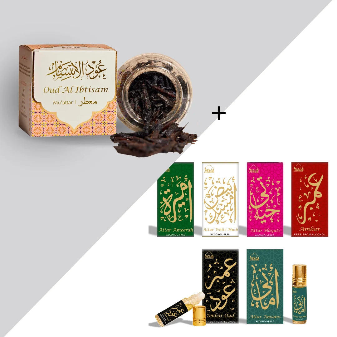 Dukhni Oud Al Ibtisam Muattar Bakhoor And Luxury Attar Oil Set Bakhoor And Attar Combo CA