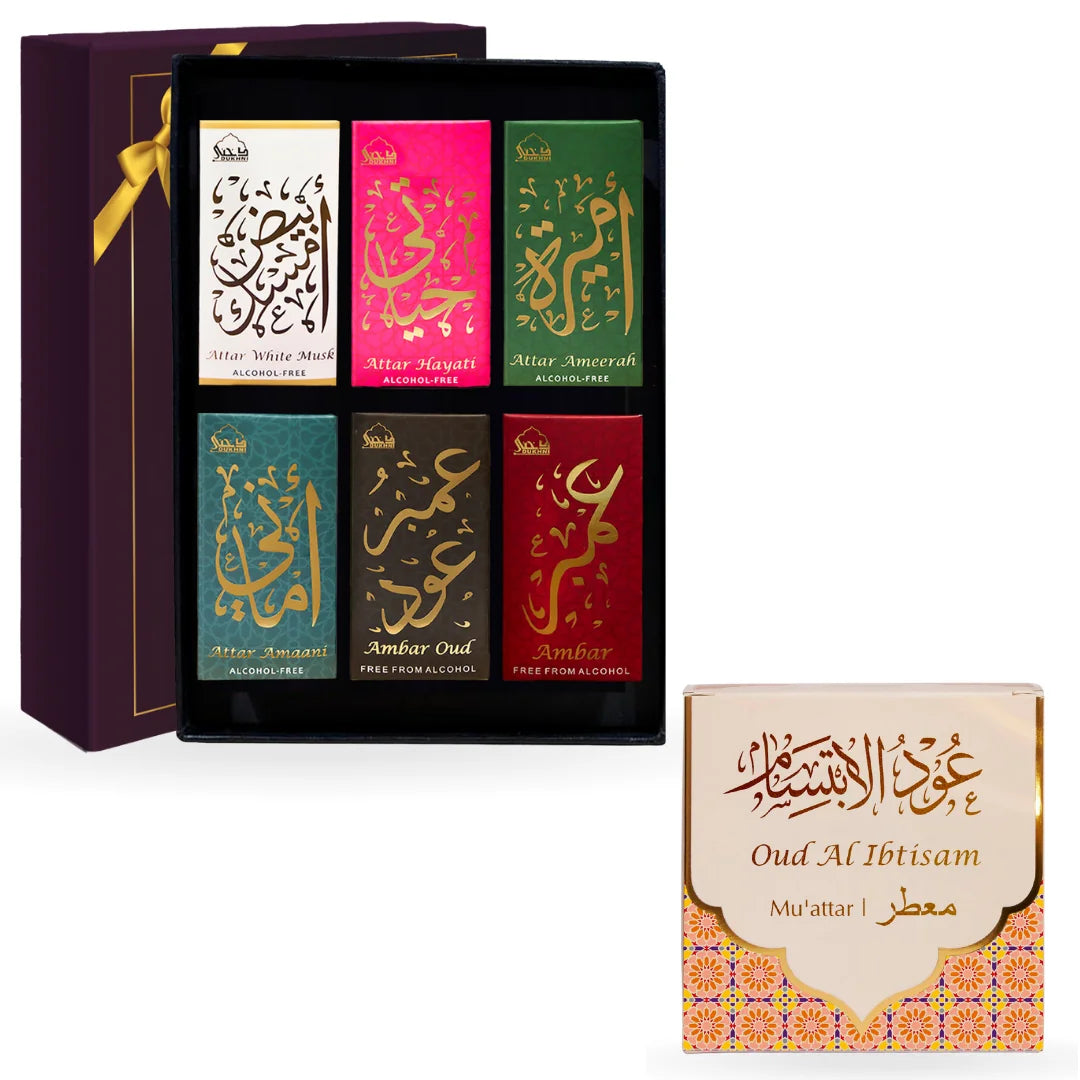 Dukhni Oud Al Ibtisam Muattar Bakhoor And Luxury Attar Oil Set Bakhoor And Attar Combo 