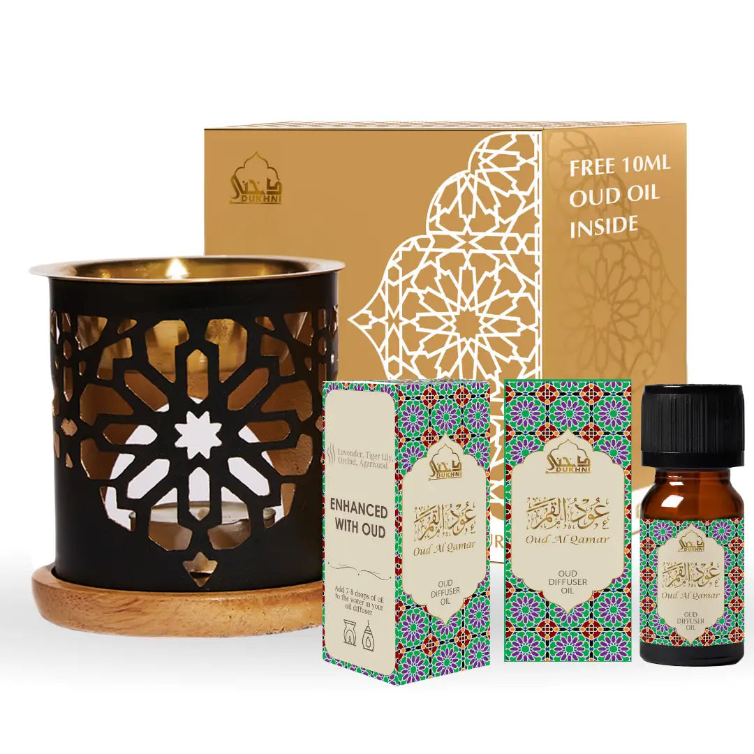 Dukhni Oud Al Qamar Diffuser Oil Set with Diffuser Oil Burner
