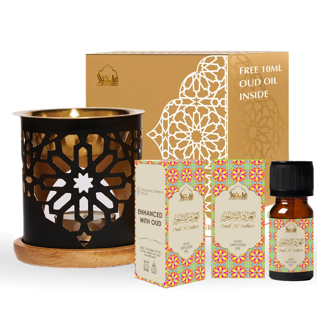 Dukhni Oud Al Saher Diffuser Oil Set with Diffuser Oil Burner