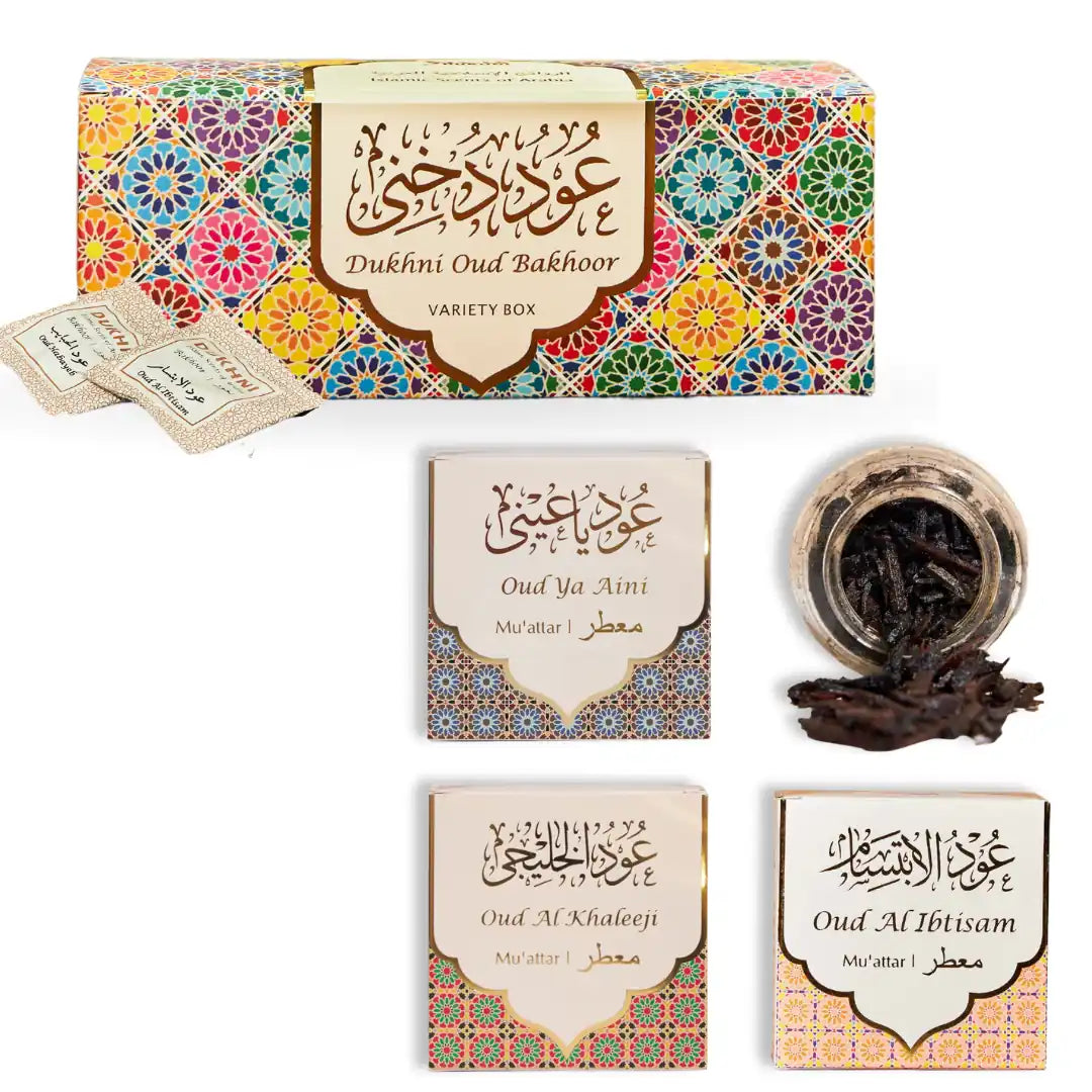 dukhni oud bakhoor variety box and set of 3 oud muattar bakhoor