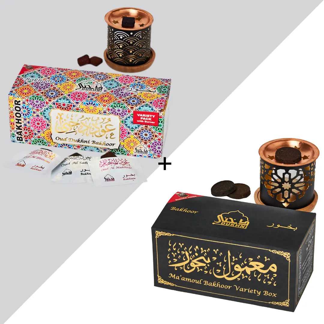 Dukhni Oud Bakhoor Variety Box With Burner And Maamoul Bakhoor Variety Box With Burner Combo Eid Gift CA