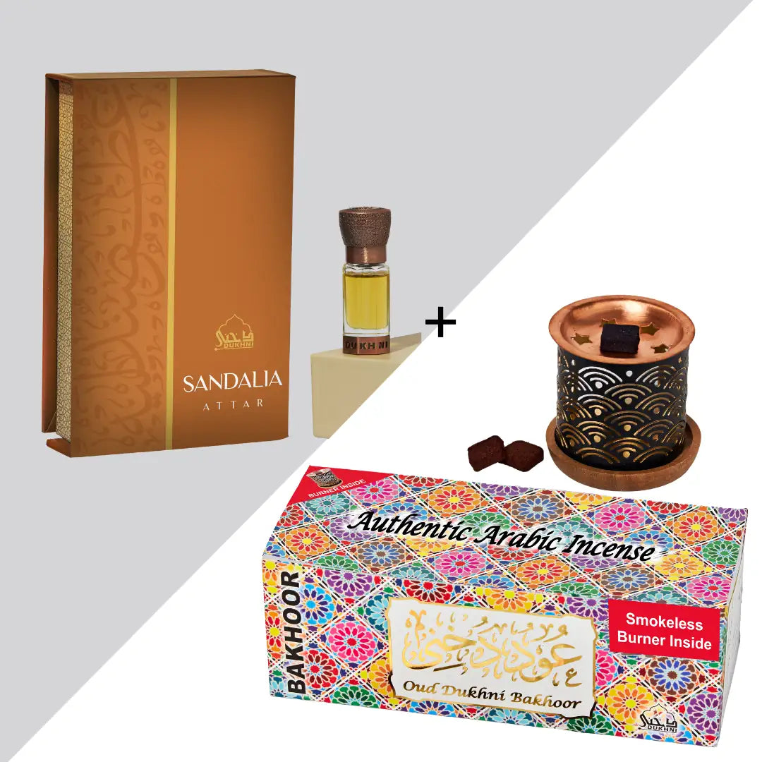 Dukhni Oud Bakhoor Variety Box With Burner And Sandalia Attar Oil Combo Eid Gift CA