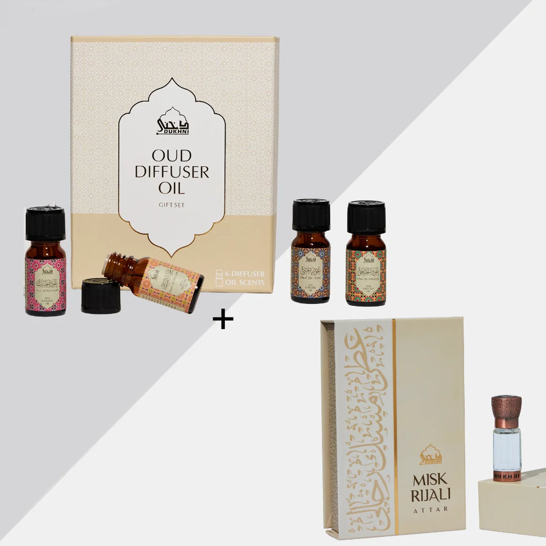 Dukhni Oud Diffuser Oil Gift Set For Home Office Misk Rijali Attar Oil Combo Ramzan Gift CA
