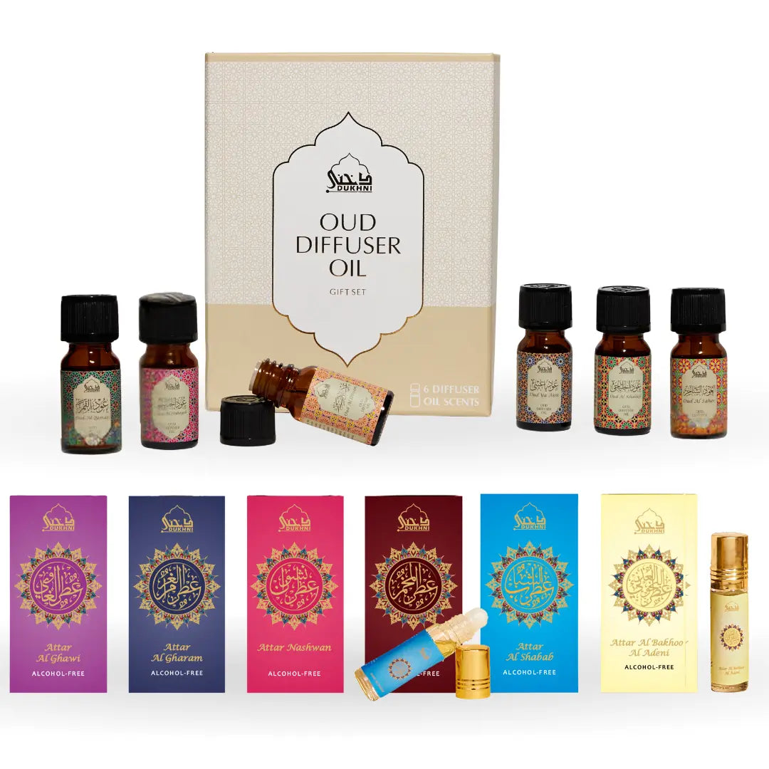 Dukhni Oud Diffuser Oil Gift Set For Home Office Yemeni Attar Oil Set Combo Eid Gift 