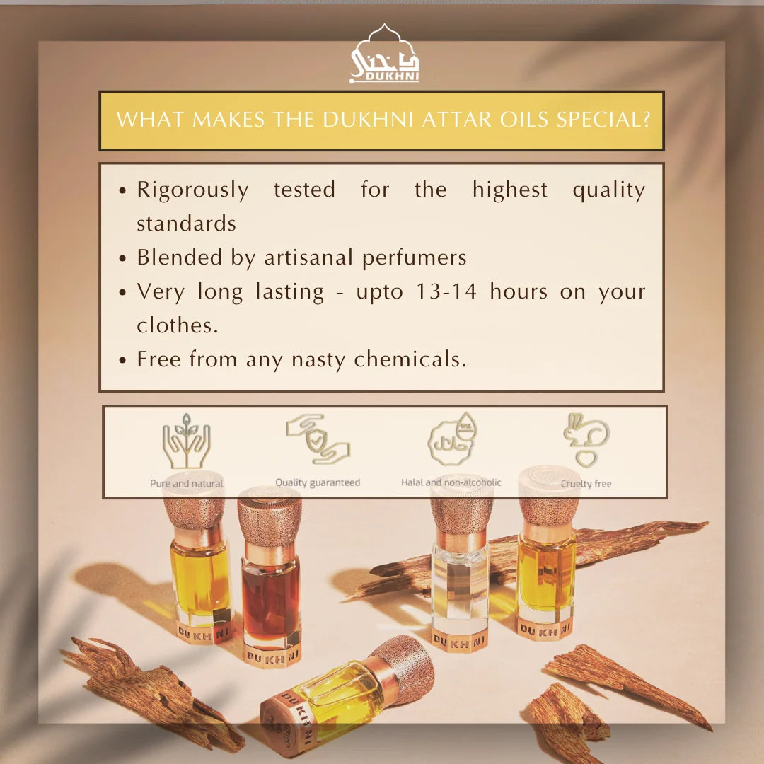 Dukhni Oud Faten Smokey Oud Attar Apply On Wrist Neck Inner Elbow Blended By Artisanals Free From Chemicals CA