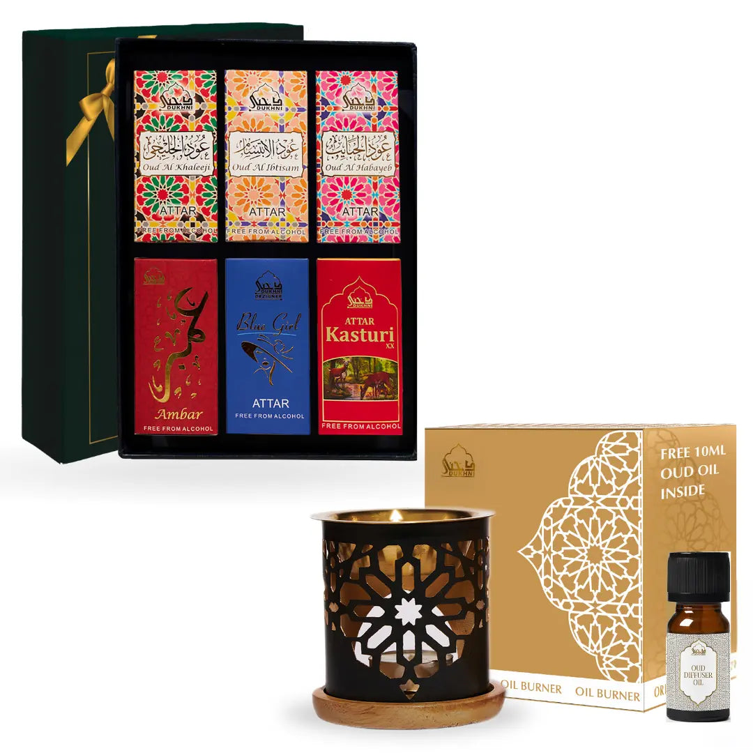Dukhni Premiere Attar Oil Set And Oriental Diffuser Oil Burner Combo US