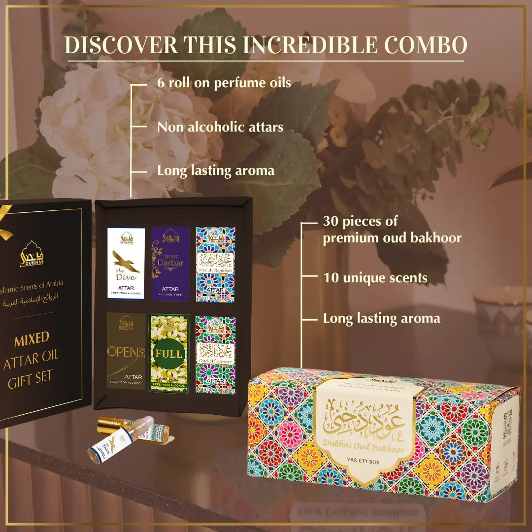 Oud Bakhoor Variety Box (Refill Pack) & Mixed Attar Oil Set