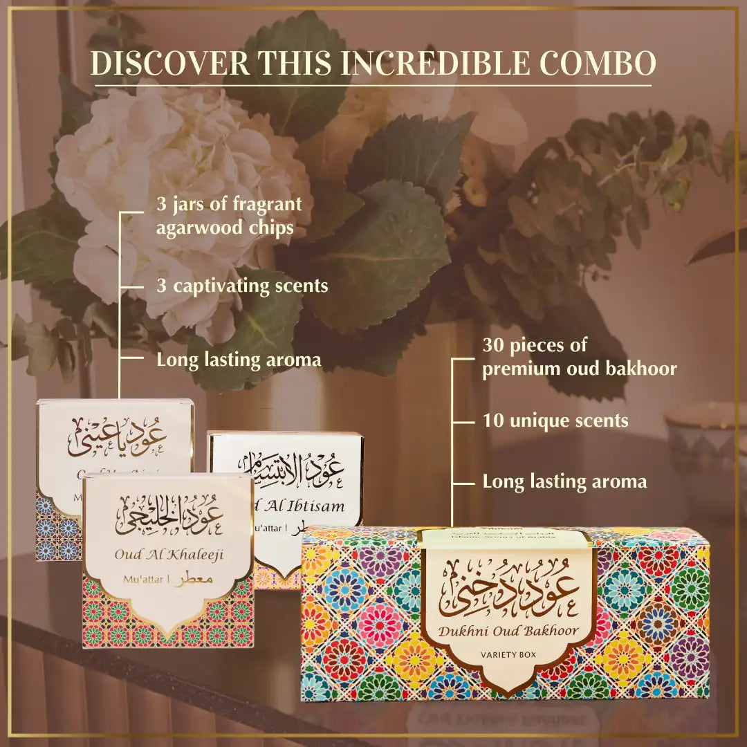 Get 3 Scents Of Fragrant Agarwood Chips with 30 Sachets 10 Scents Of Oud Bakhoor Arabic Incense Combo with Long Lasting CA