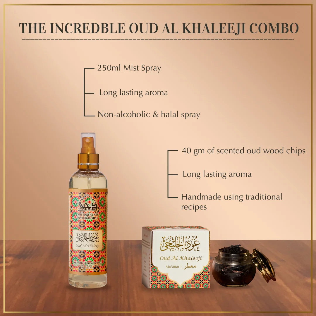 Get 40 Grams Khaleeji Muattar Bakhoor Scented Oud Woodchips Jar And 250ml Mist Spray In This Combo CA