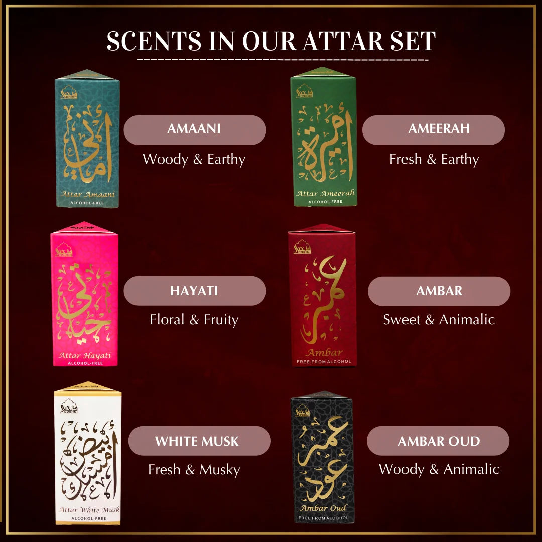 Scent Description Earthy Animalic Woody Scents In Dukhni Luxury Attar Set Assorted Scents Perfect Gift For Ramzan CA