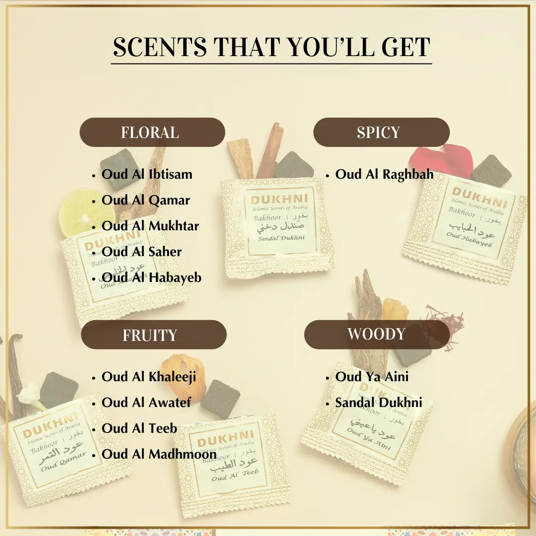 Scent Description Floral Spicy Fruity Woody Scents In Dukhni Oud Bakhoor Variety Box Perfect Gift For Ramadan CA