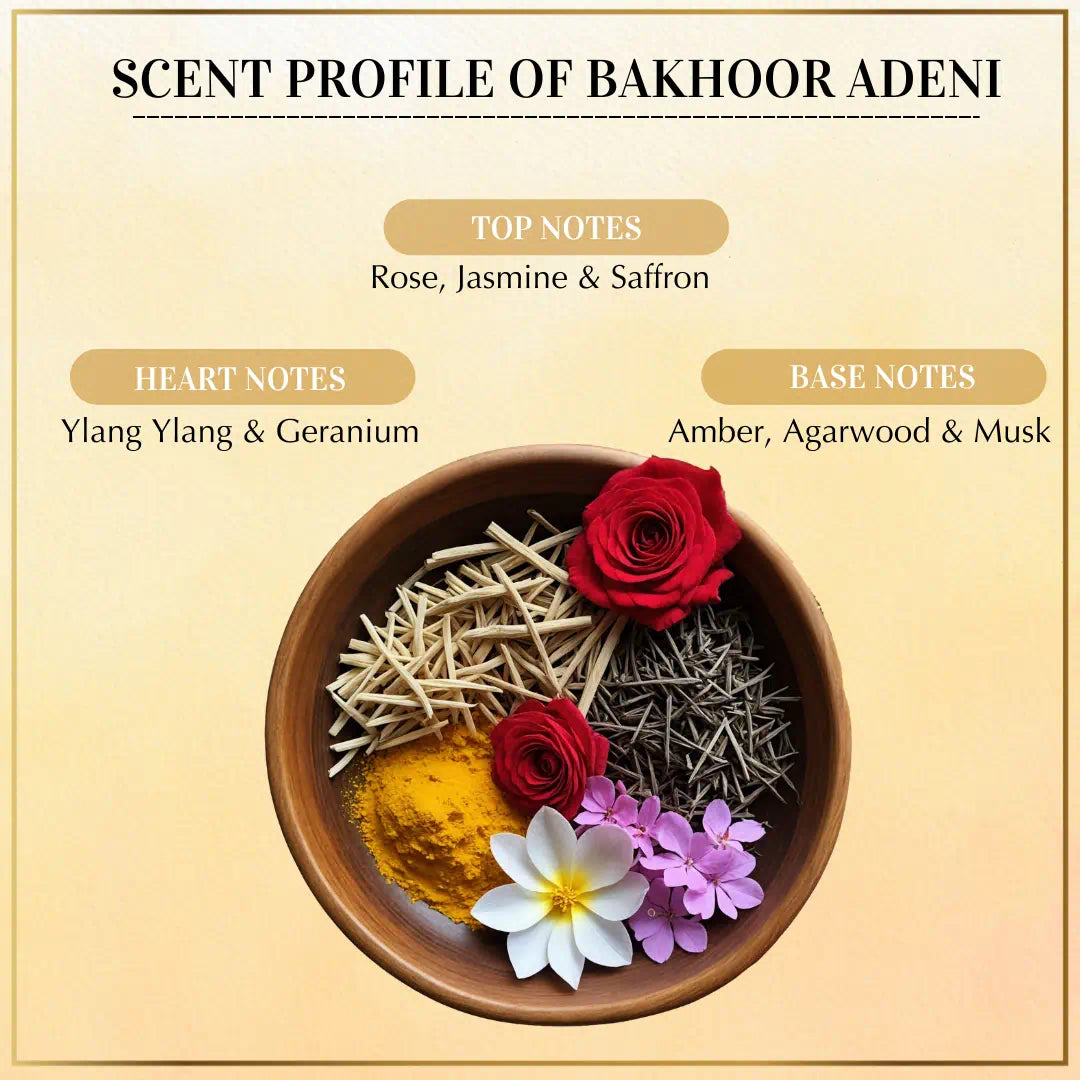 Scent Description Jasmine Rose Ylang Ylang Agarwood Scent Adeni Bakhoor CA