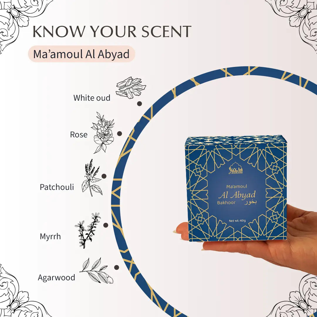 White Oud Rose Patchouli Agarwood Arabic Incense Sustainable Handcrafted Bakhoor Incense From Middle East CA